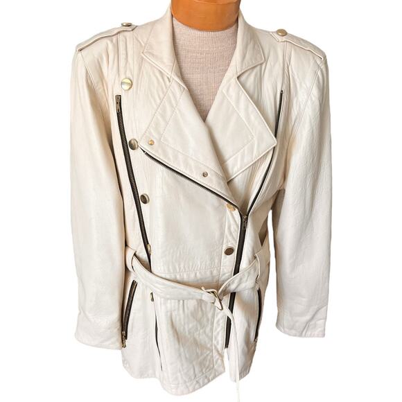VINTAGE Romano by Red Kid USA Womens Jacket Leather White Mid Length M/L - Picture 1 of 11
